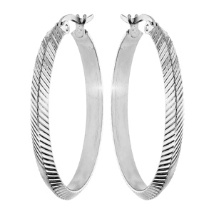 Créoles en acier diamantée striée diamètre 32mm