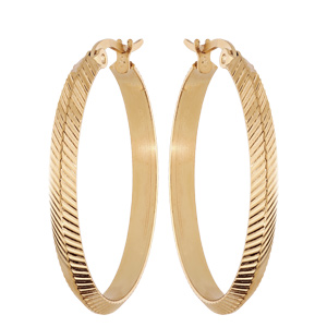 Créoles en acier et PVD jaune diamantée striée diamètre 33mm