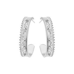 Créoles en acier martelée bord dentelé et fermoir poussette