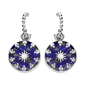 Créoles en acier boules avec pampille bleue sombre et étoile