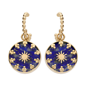 Créoles en acier et PVD jaune boules avec pampille bleue sombre et étoile