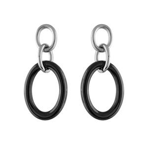 Boucles d'oreilles pendantes en acier anneau en PVD noir suspendu à 2 petits anneaux gris et fermoir