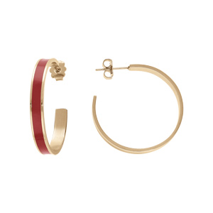 Créoles en acier et PVD doré 30mm résine corail fermoir poussette