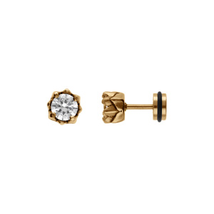 Boucles d’oreille tige acier et PVD doré oxyde blanc serti 5mm