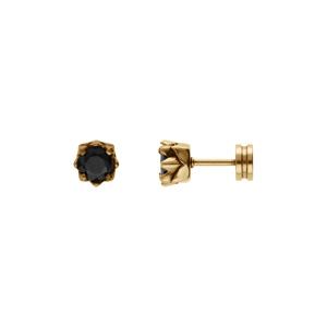 Boucles d’oreille tige acier et PVD doré oxyde noir serti 5mm