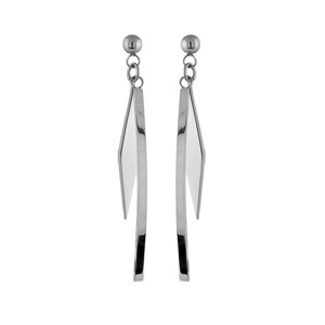 Boucles d’oreilles en acier forme géométrique baguette et losange lisses et fermoir poussette