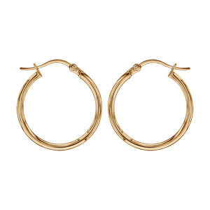 Créoles en acier et PVD jaune fil lisse 24 mm et fermoir crochet