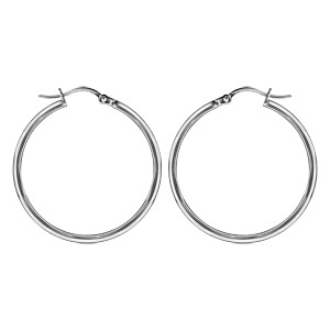 Créoles en acier fil lisse 34 mm et fermoir crochet