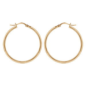 Créoles en acier et PVD jaune fil lisse 34 mm et fermoir crochet