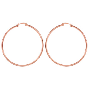 Créoles en acier et PVD rose fil lisse 54 mm et fermoir crochet
