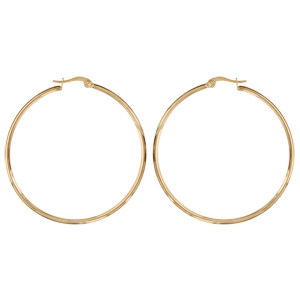 Créoles en acier et PVD jaune fil lisse 54 mm et fermoir crochet