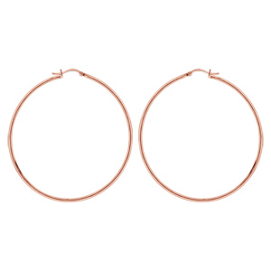 Créoles en acier et PVD rose fil lisse 64 mm et fermoir crochet