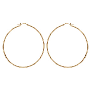 Créoles en acier et PVD jaune fil lisse 64 mm et fermoir crochet