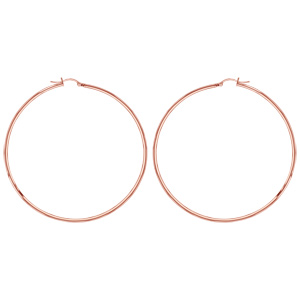 Créoles en acier et PVD rose fil lisse 74 mm et fermoir crochet