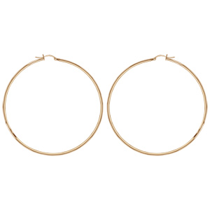 Créoles en acier et PVD jaune fil lisse 74 mm et fermoir crochet