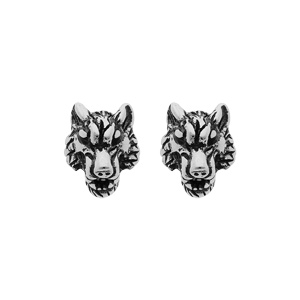 Boucles d’oreille en acier tête de loup et fermoir poussette