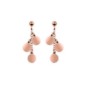Boucles d’oreille en acier et PVD rose chaînette et pampilles avec fermoir poussette