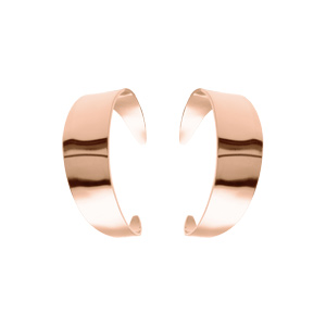 Créoles en acier et PVD rose large martelée et fermoir pousette
