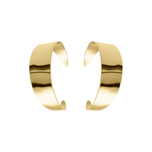 Créoles en acier et PVD jaune large martelée et fermoir poussette