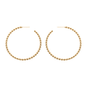 Créoles en acier et PVD jaune fantaisies torsadées diamètre 52mm