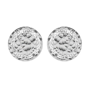 Boucles d’oreille en acier pastille froissée et oxydes blancs sertis fermoir poussette