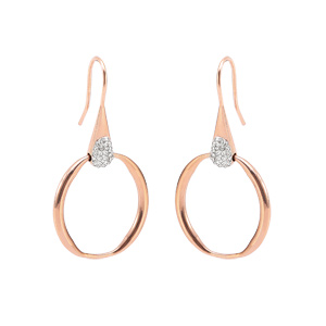 Boucles d’oreille en acier et PVD rose cercle suspenduet fermoir crochet