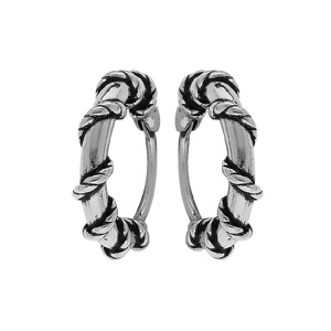 Créoles en acier patiné balinaises avec fil torsadé enroulé diamètre 13mm