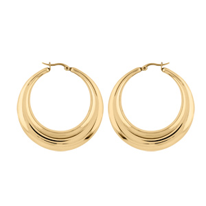 Créoles en acier et PVD jaune cubaine grand modèle et fermoir crochet