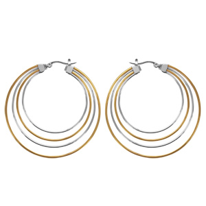 Créoles fantaisies en acier et PVD jaune 4 fils aux couleurs alternées 52mm extérieur et fermoir cro