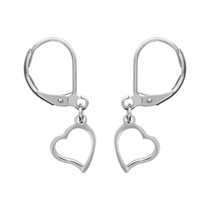 Boucles d’oreilles pendantes en acier coeur ajouré et fermoir dormeuse