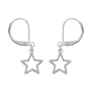 Boucles d’oreilles pendantes en acier étoile ajourée et fermoir dormeuse
