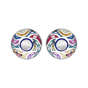 Boucles d’oreilles Stella Mia en acier et nacre blanche véritable motifs vagues et couleurs pastel avec fermoir poussette