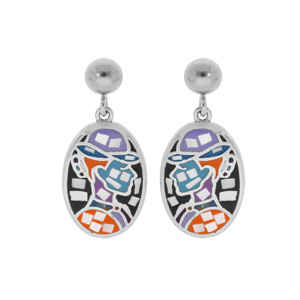 Boucles d’oreille Stella Mia en acier ovale avec visage multi couleurs et Nacre et fermoir poussette