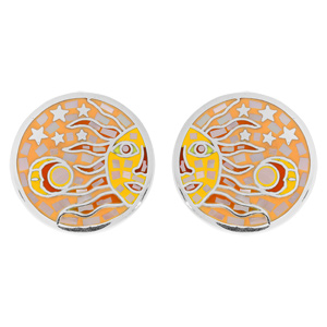 Boucles d'oreille Stella Mia en acier ronde soleil jaune orangé avec Nacre et fermoir poussette