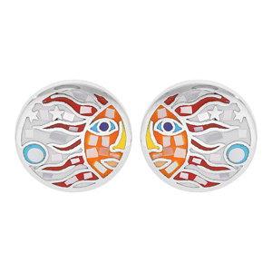 Boucles d’oreille Stella Mia en acier ronde soleil multicouleur avec Nacre et fermoir poussette