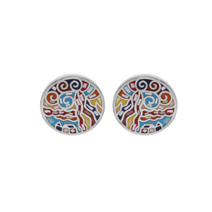 Boucles d’oreille Stella Mia en acier ronde multicouleur avec Nacre et fermoir poussette