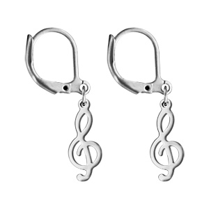 Boucles d'oreilles pendantes en acier clé de sol et fermoir dormeuse