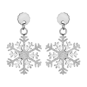 Boucles d’oreilles en acier effet givré flocon de neige et fermoir poussette