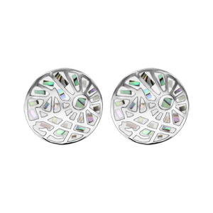 Boucles d'oreilles Stella Mia en acier et nacre blanche véritable motifs géométriques et blanc