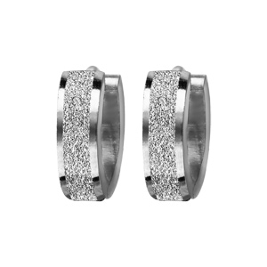 Créoles fantaisies en acier articulées bande granité au centre