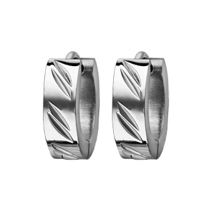 Créoles fantaisies en acier articulées avec 2 stries en biais