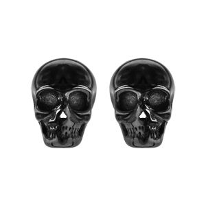 Boucles d’oreilles en acier et PVD noir tête de mort et fermoir poussette