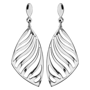 Boucles d'oreilles en acier nature zébrures ajourées et fermoir poussette