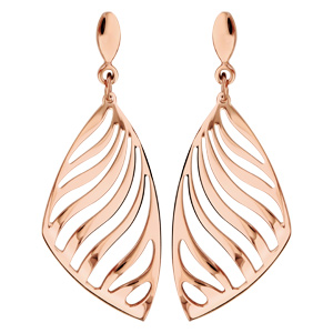 Boucles d'oreilles en acier et PVD rose nature zébrures ajourées et fermoir poussette