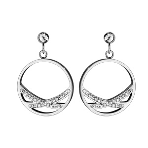 Boucles d’oreilles en acier et oxydes anneau avec 2 bandes en résine et strass blancs – fermoir poussette