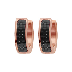 Créoles fantaisies en acier et PVD rose articulées avec motif en carbone
