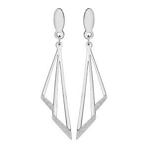 Boucles d’oreilles en acier effet givré triangles ajourés suspendus et fermoir poussette