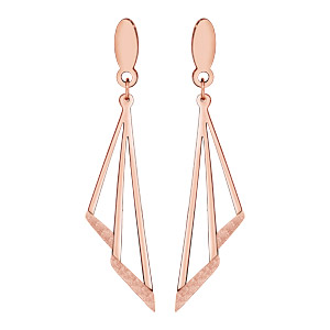 Boucles d'oreilles en acier, PVD rose effet givré triangles ajourés suspendus et fermoir poussette