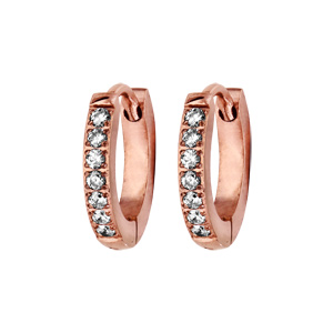 Créoles fantaisies en acier et PVD rose articulées avec oxydes blancs sertis sur 1 face