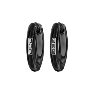 Créoles en acier et PVD noir fil rond 2mm articulées diamètre 14mm motif méandres grecs